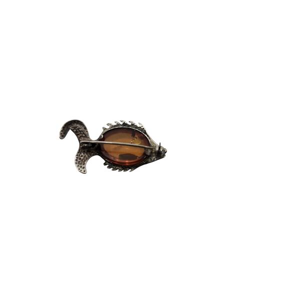 Sterling Silver Baltic Amber Fish Brooch Pin Vintage - Picture 4 of 4